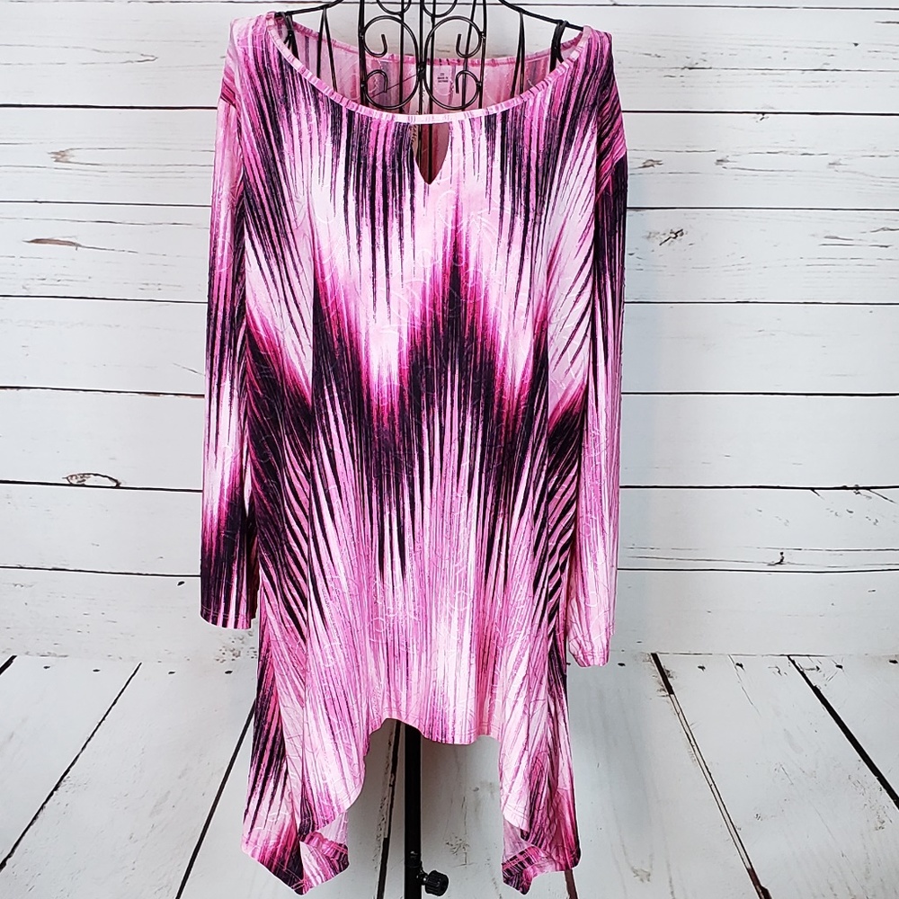 NY Collection Plus Size Printed Keyhole 3/4-Sleeve